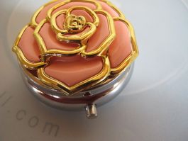 Pillendose mit Rosenmotiv Metall Goldfarben Rosa 5.5cm