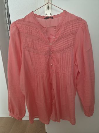 Zara Blouse pink M lace details 100% cotton