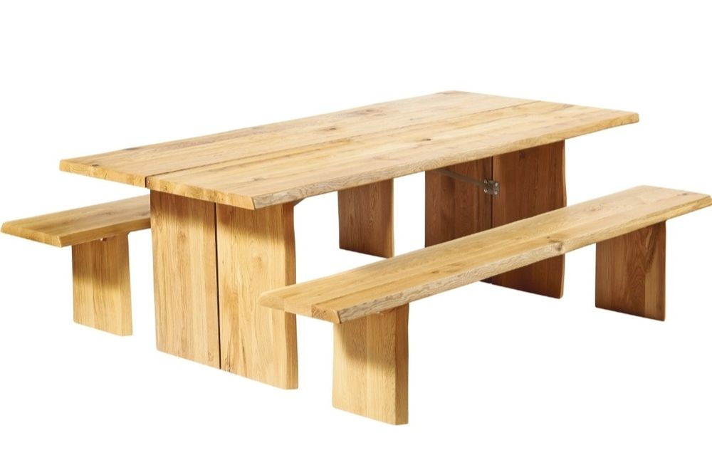 Table Ronde En Chêne Massif – Structure Lyre – Artisanale (France, 1987)