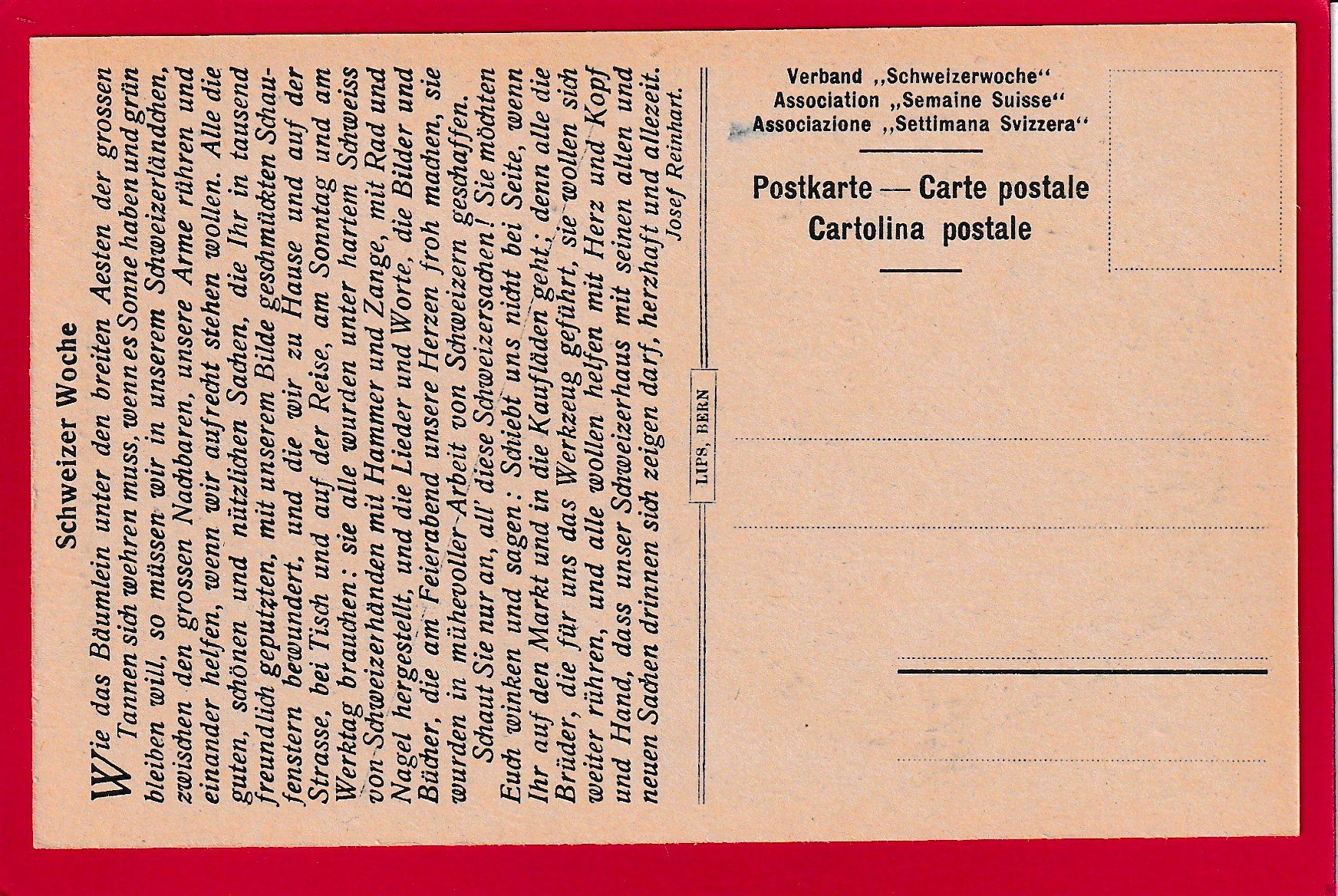 Cartoline postali: AK SCHWEIZER WOCHE 1918, STICKRAHMEN – Usato da Grüningen venduto da Kartensammler 1