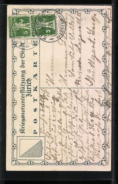 Cartoline postali: Zürich, Kriegsnotunterstützung der Sta – Usato da Berlin venduto da bartko-reher 1