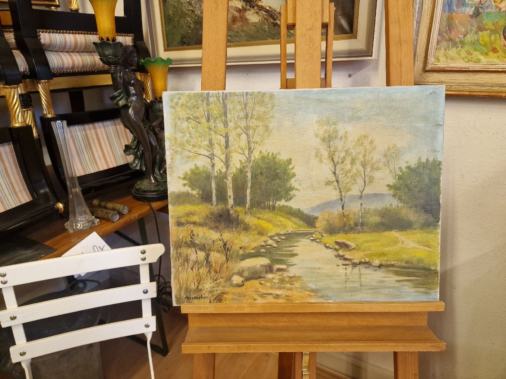 Dipinti: Gemälde Landschaft mit Bach und Bäumen, signiert – Usato da BERN venduto da Intarsia 2