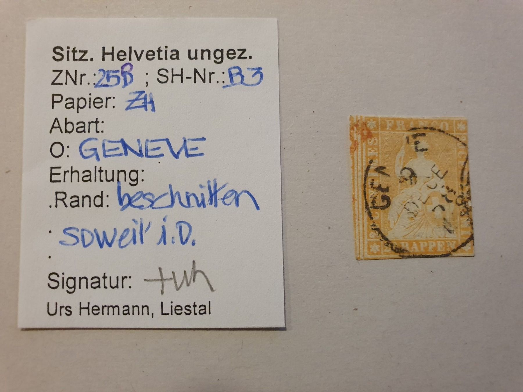 Tutti i francobolli: 25D Strubel kat. 280 + Befund – Usato da Balgach venduto da SIMEON27 1