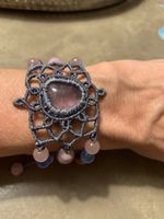 💜 Bracelet Amétrine, Œil-de-chat & Lépidolite – Macramé ✨