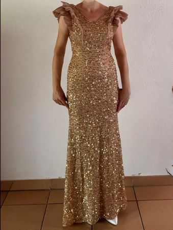 Robe de soirée longue à paillettes dorée état neuf