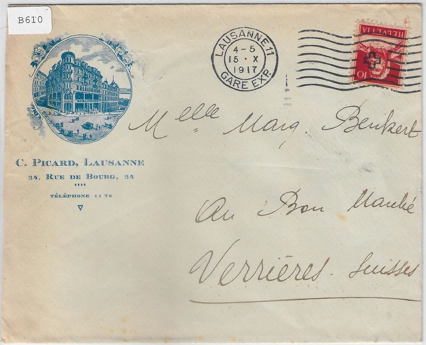 Cartoline postali: C. Picard Lausanne 16.X.1917 – Usato da Ettingen venduto da Kartenplanet