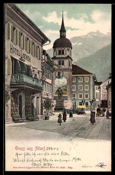 Cartoline postali: Altdorf, Strassenansicht mit Hotel Löwe – Usato da Berlin venduto da bartko-reher