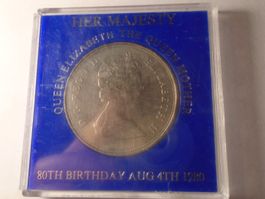 1Queen Elizabeth The Queen Mother Gedenk Münze 80.Geburtstag