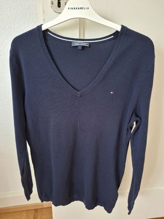 Pull Col V Tommy Hilfiger Bleu Marine Taille L 