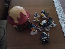 6 x Schlümpfe Figuren mit Pilzhaus  VINTAGE!!