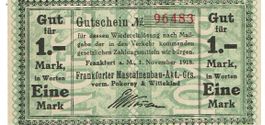 Frankfurter Maschinenbau 1 Mark 01.11.1918 SN rot VZ++-UNZ