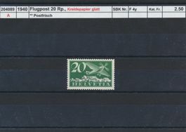 1940 Flugpost - 20 Rp., Kreidepapier glatt, ** postfrisch