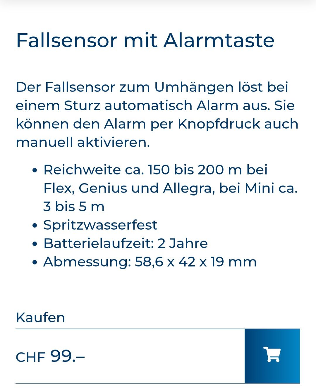 SmartLife Care Sistemi d'allarme: Fallsensor mit Alarmtaste – Nuovo e nell'imballaggio originale da Lugano venduto da Montarina 1