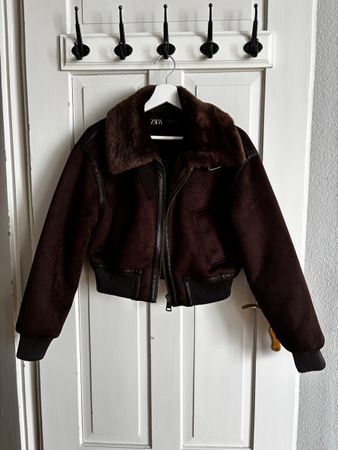 ZARA Aviator Jacke mit Felloptik – Braun – Gr. S 🤎