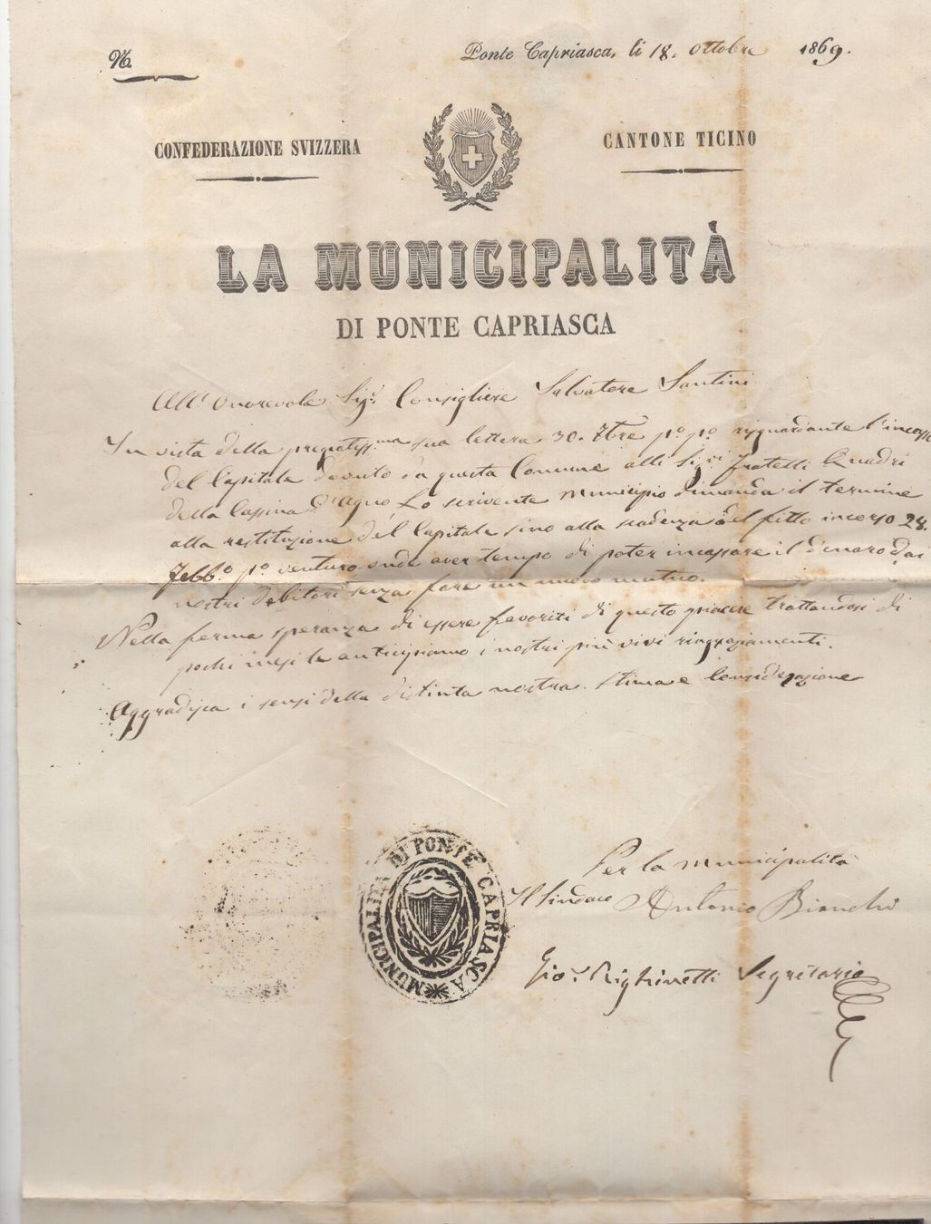 Tous les timbres: LUGANO 19.X.69  Dokument:  DI PONTE CAPRIASCA – D'occasion à Aarau par kufi44 2