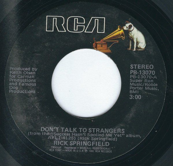 Vinyles: Springfield Rick: Don't Talk To Strangers 7" – D'occasion à Steinhausen par Vilivinili