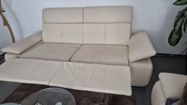 Ledersofa zweisitzig, dreisitzig beige mit Liegefunktion