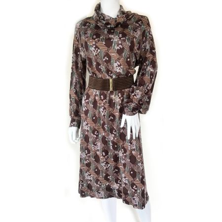 Kleid Seidenjersey S braun gemustert 60s CARLA Couture Italy