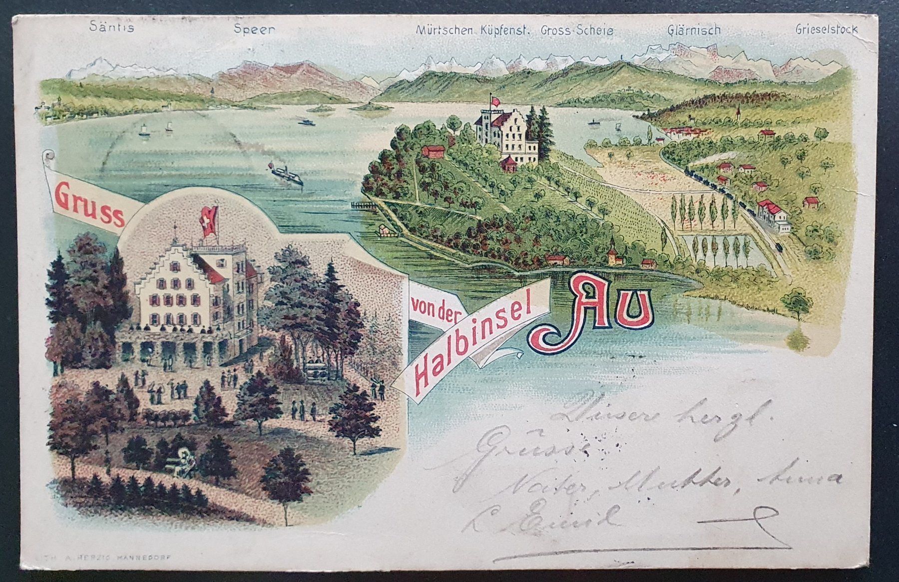 Cartoline postali: Gruss von der Halbinsel Au 1903 – Usato da Kreuzlingen venduto da Rschweiz1