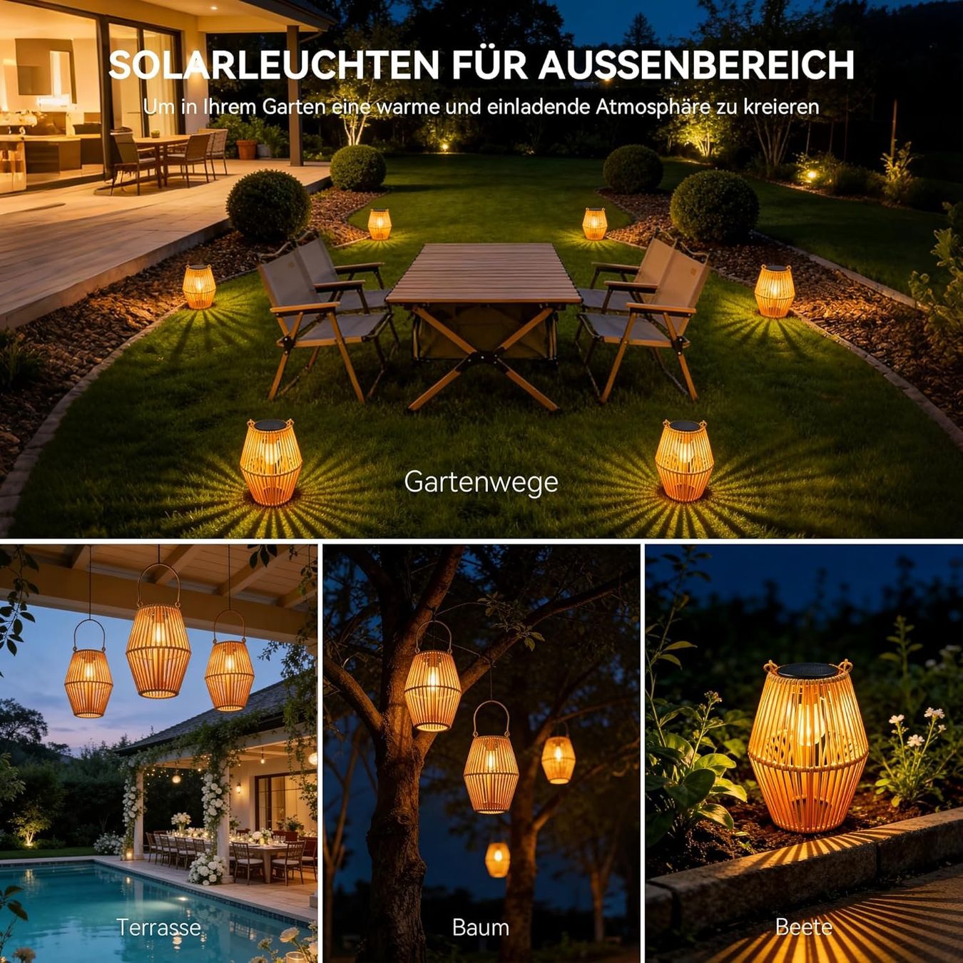 Lanterne: Solar Laterne 2er Set Rattan Boho wasserdicht – Nuovo e nell'imballaggio originale da Dietikon venduto da Abverkauf10 2