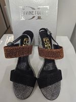 Nu-Pieds "Divine Folie", cuir et lurex argent/noir/mordoré