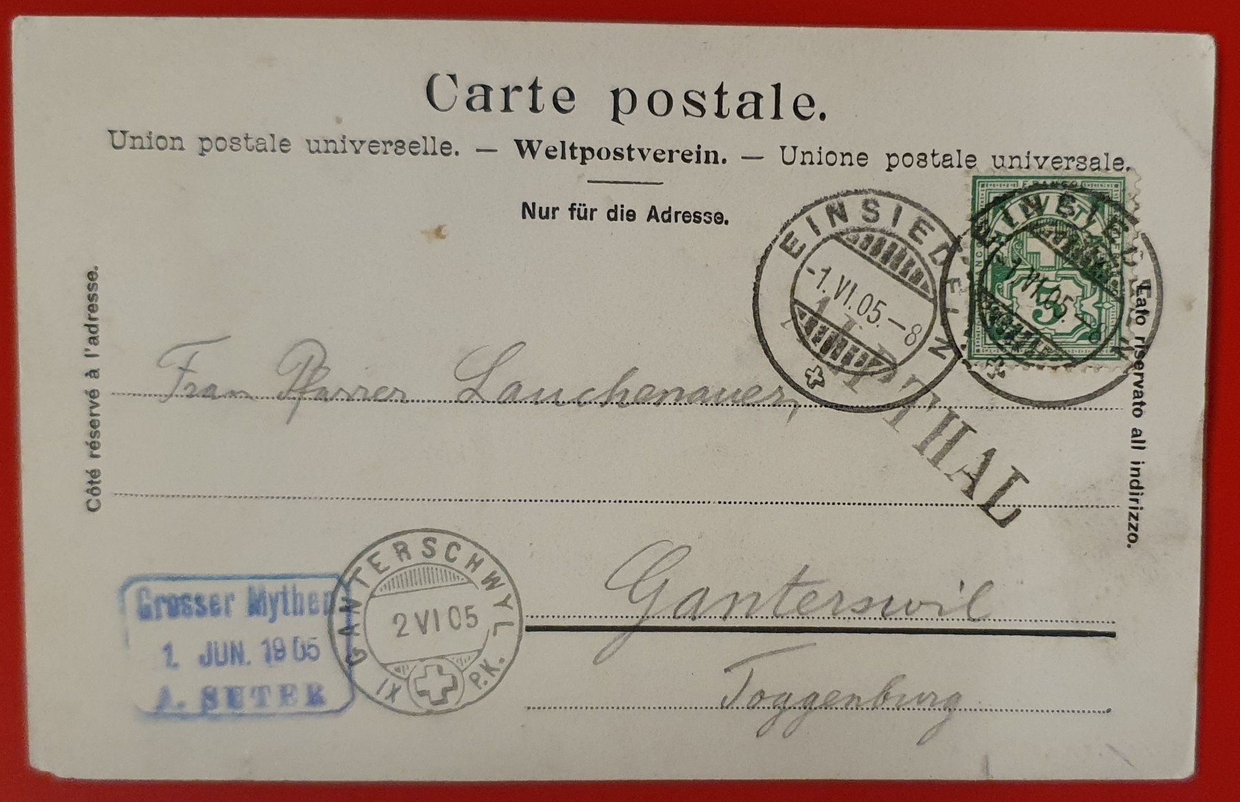 Ansichtskarten: Mythenhaus 1905 - Stabstempel ALPTHAL – Gebraucht aus Kreuzlingen von Rschweiz1 1