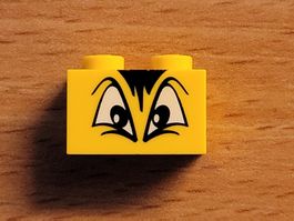 Lego - 1x brique jaune à 2 tenons avec image "yeux"
