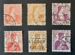 5-1-1 Timbres Helvetia oblitérés. Brustbild l et ll 1907-09