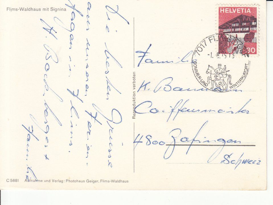 Cartoline postali: Flims-Waldhaus 1975 – Usato da Bürglen TG venduto da StampGraf 1