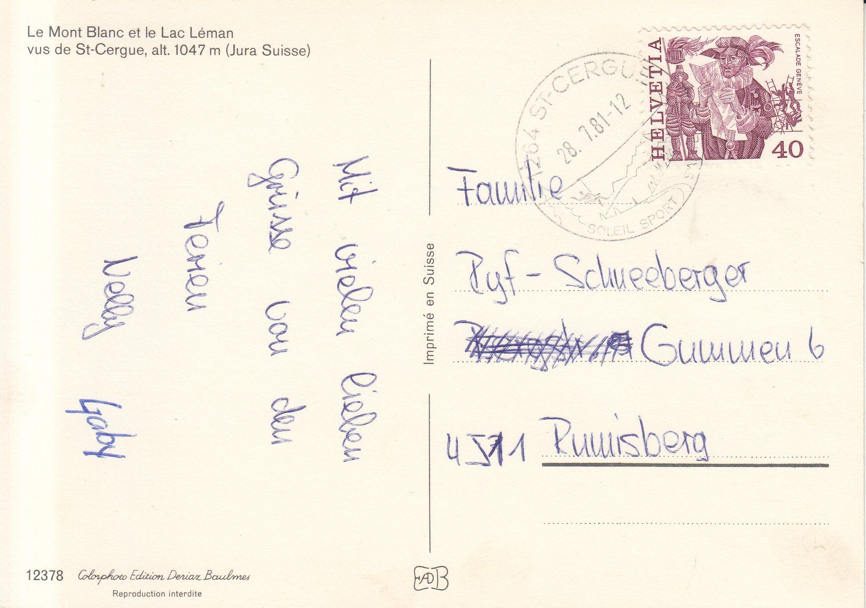 Cartoline postali: St. Cergue Aussicht 1981 – Usato da Bürglen TG venduto da StampGraf 1
