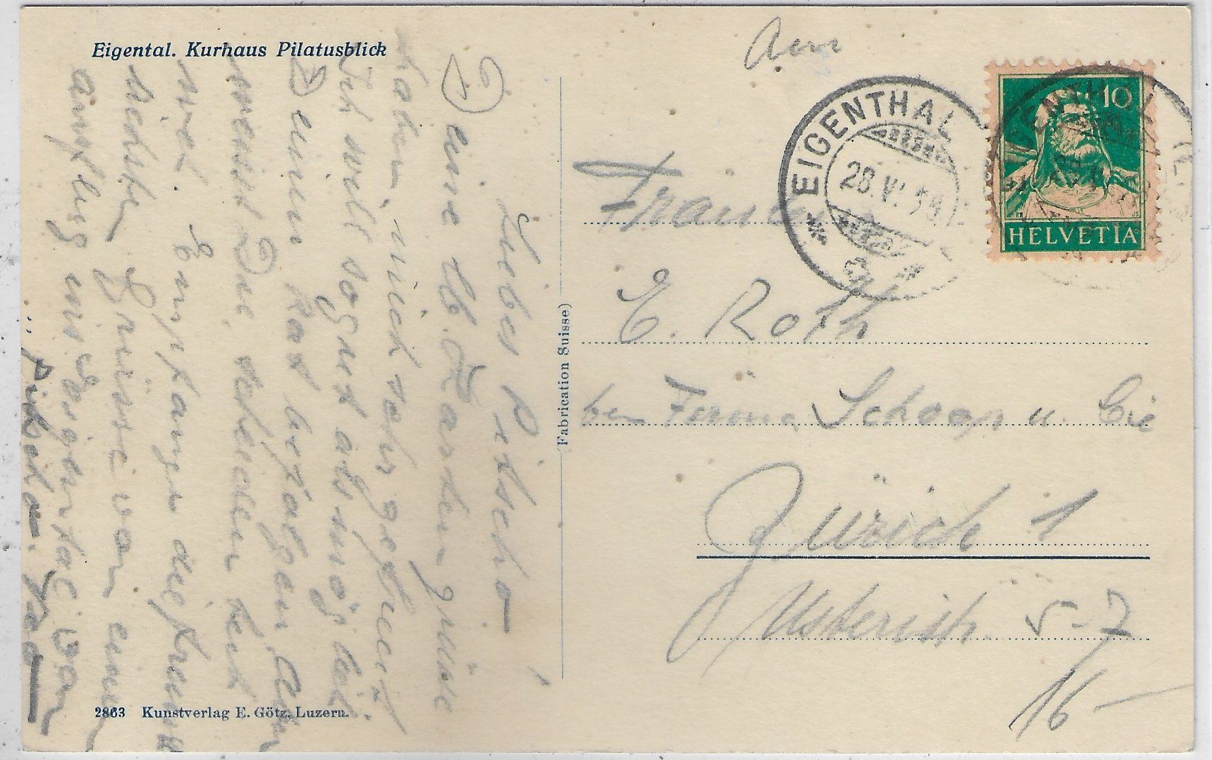 Cartoline postali: Eigental - Kurhaus Pilatusblick – Usato da Ettingen venduto da Kartenplanet 1