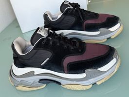 BALENCIAGA Triple S Bordeaux Schwarz Nylon Leder Sneakers 42