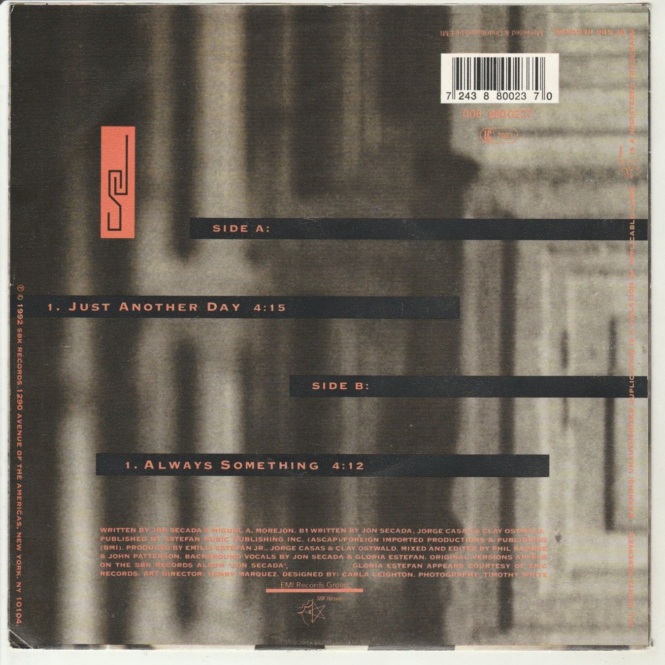 Schallplatten: Jon Secada - Just another day 7" Vinyl 1992 – Gebraucht aus Tübach von JamesStone 1