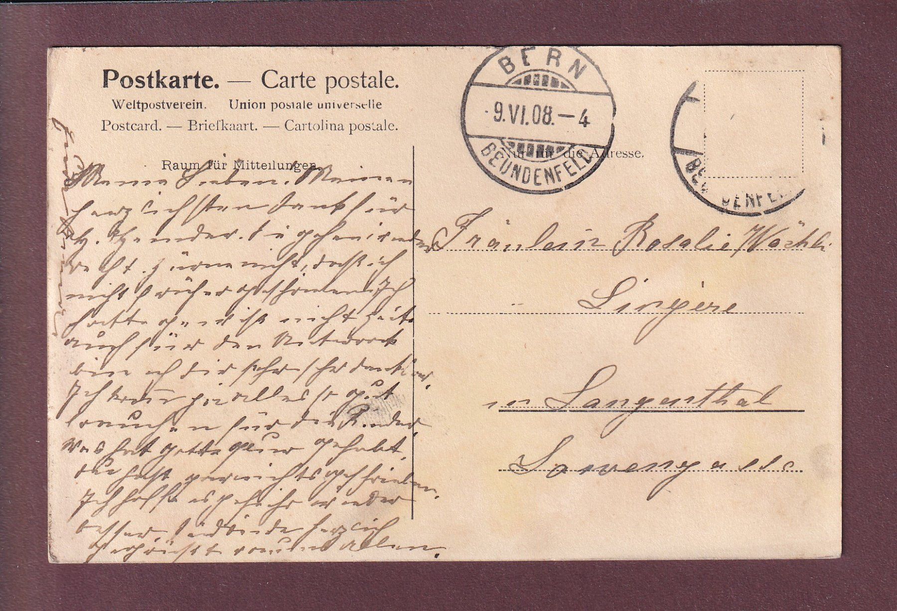 Cartoline postali: BERN - Untere Stadt - 1908 – Usato da Pully venduto da nicecards 1