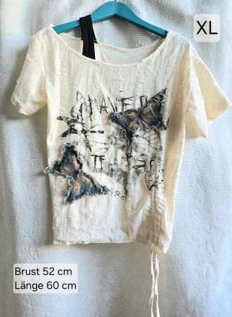 Damen T-Shirt Creme Schmetterlingsprint Grösse XL