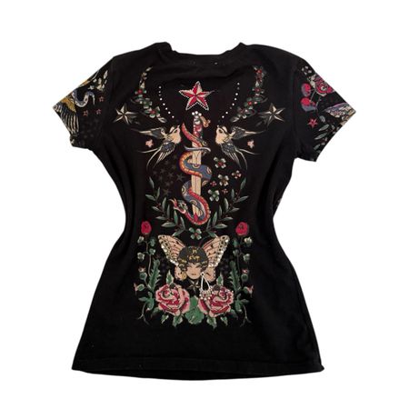 MOSCHINO T-SHIRT TOP TATTOO TEE STUDS VINTAGE Y2K