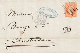 1868 Faltbrief von Paris - Amsterdam, Ankunftstempel