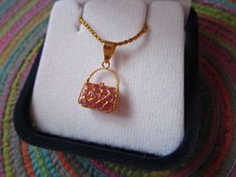 GOLD/RUBIN ANHÄNGER 18KT ALS HANDTASCHE LAST MINUTE GESCHENK