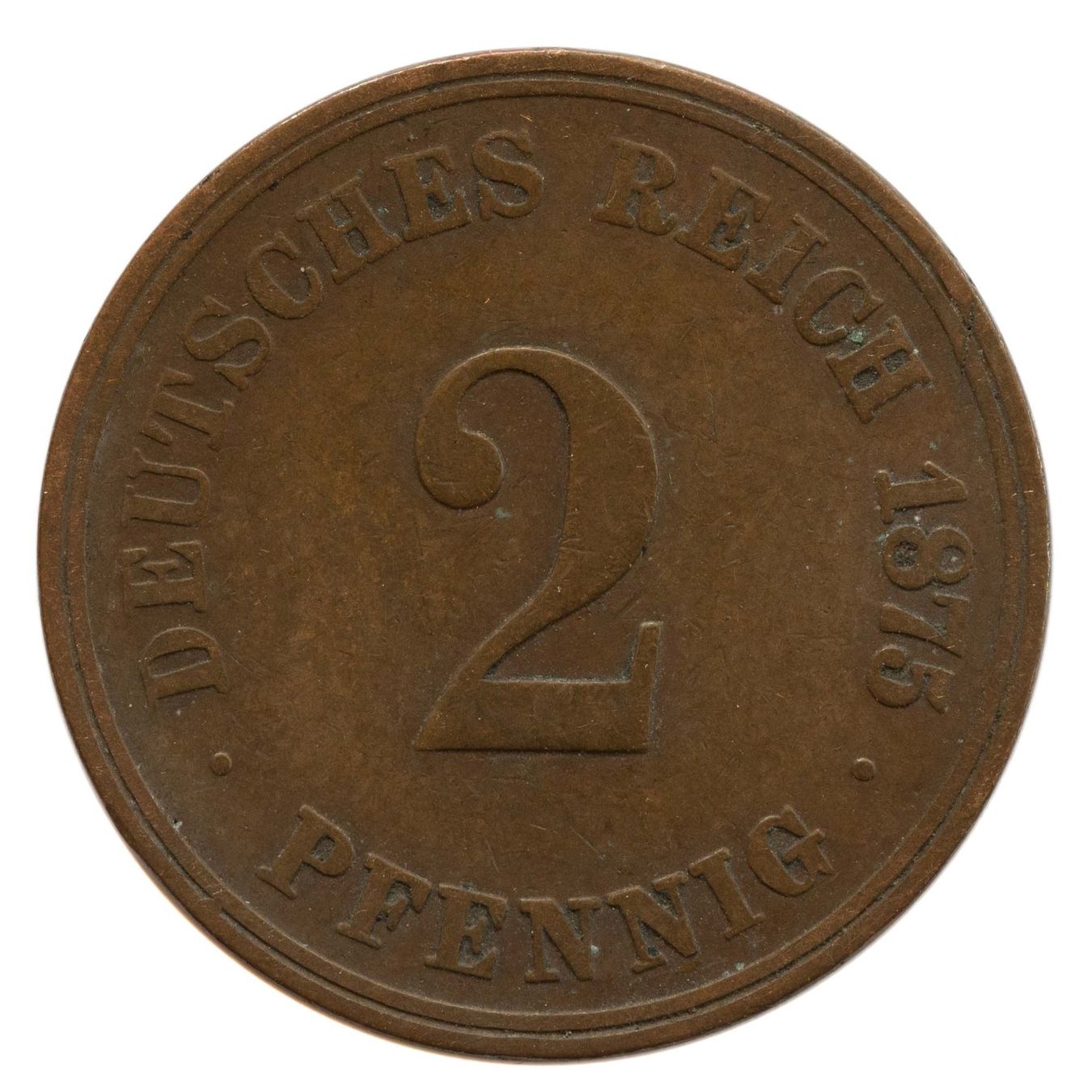 Alle Münzen: Deutschland Kaiserreich 2 Pfennig 1875 J – Gebraucht aus Rotkreuz von num_6343