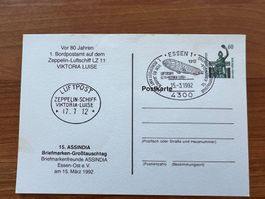 Deutschland Essen Zeppelin Sonderstempel Karte1992 (E1649)