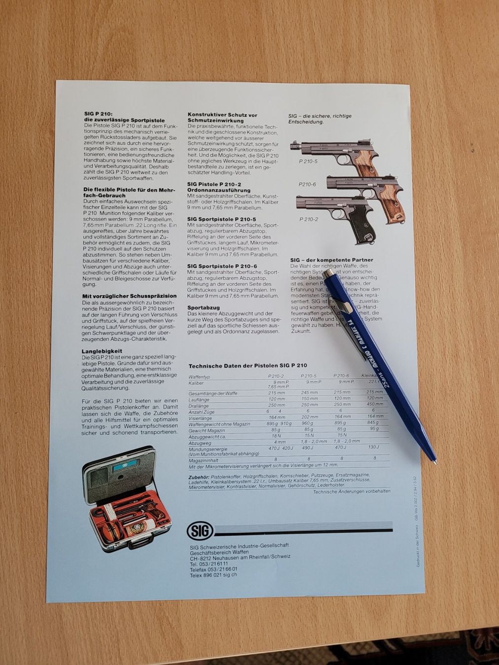 Schweizer Armee Stichwaffen: Prospectus original Sig pour P 210 – Neu (gemäss Beschreibung) aus Choëx von  1