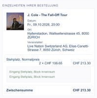 1 oder 2 Tickets J. Cole The Fall-Off Tour Zurich Stehplatz