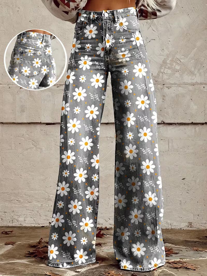 Pantaloni: Hose grau mit Blumen Gr. M – Nuovo (secondo la descrizione) da Oensingen venduto da Mavo4711