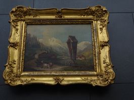 Romantische Landschaft mit Fuhrwagen und Wegkreuz