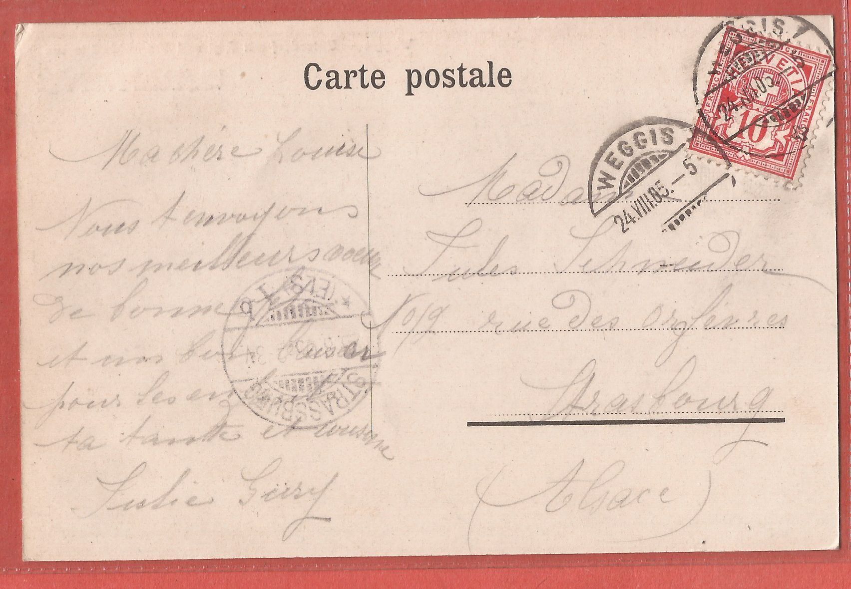 Cartoline postali: Weggis - Unterdorf mit Rigi - 1905 – Usato da Fislisbach venduto da Porano 1