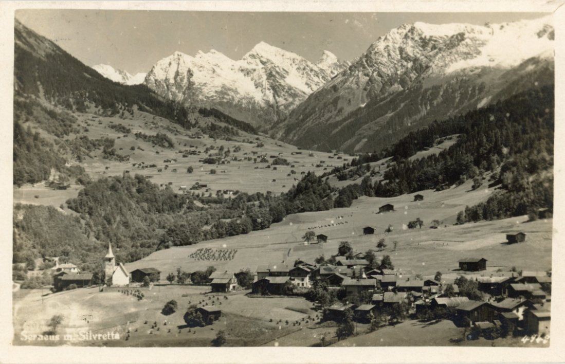 Cartoline postali: Serneus - Dorf  GR  und Silvretta      um 1930 – Usato da Brig venduto da Valcards54