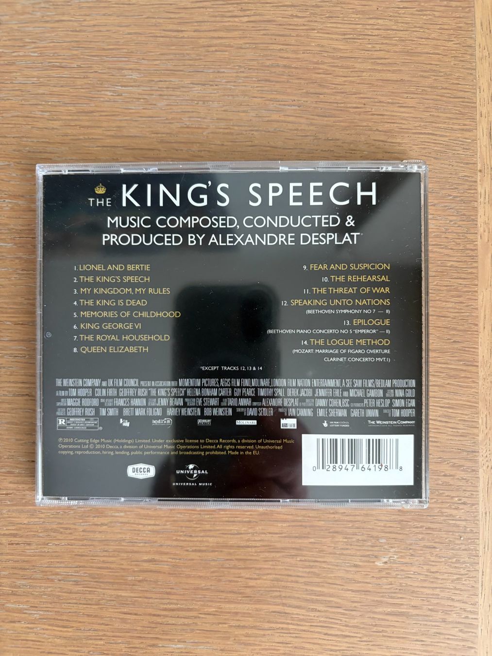 CDs: CD THE KING'S SPEECH PAR ALEXANDRE DESPLAT – Gebraucht aus Geneve von tigre69 1