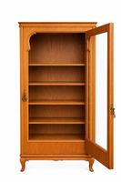 Wooden display cabinet with glass door and shelves