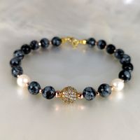 Bracelet perle Tahiti pierres fines Obsidienne - C.Z. Ag925
