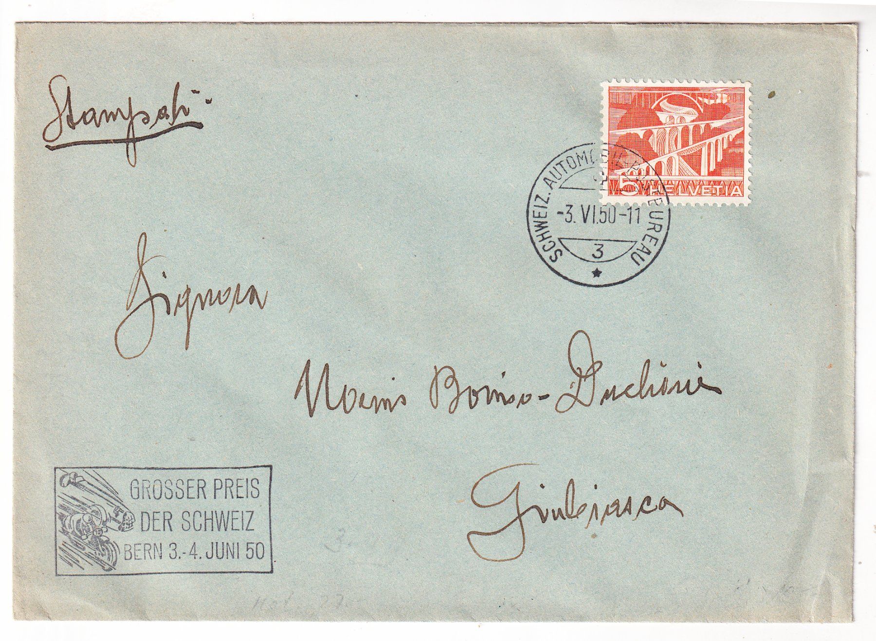 Tutti i francobolli: Couvert: Grosser Preis des Schweiz Bern Juni 1950 – Usato da Basel venduto da Jean470 1